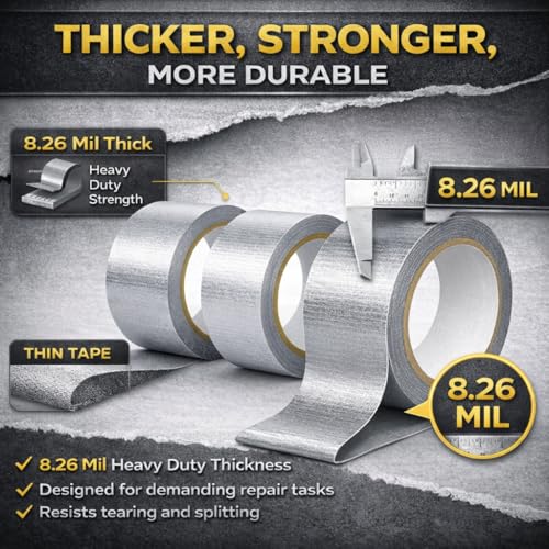 Silver Duct Tape Heavy Duty, 3 Pack 90 Yd Total, Waterproof Strong Adhesive Tape, 8.26 Mil Thick, Multi Purpose for Repairs, Sealing & Outdoor Use