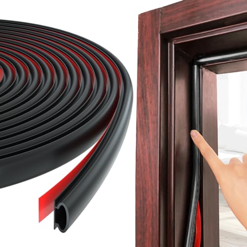 ESUFEIR 49Feet Door Weather Stripping Seal Strip, Self-Adhesive Rubber Insulation Strip for Window and Door Soundproofing D Shape, Weatherstripping for Door Frame Gap Blocker (Black) - color: Black, size: 49feet