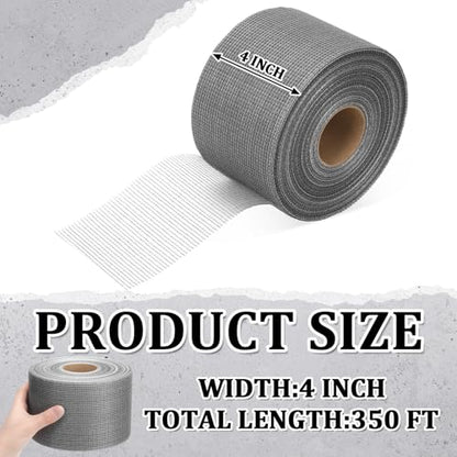 350 ft x 4 Inch Cement Board Joint Tape Self Adhesive Durable Gray Fiberglass Mesh Drywall Mesh Repair Tape for Cement Board Joints Repairing, Sealing and Strengthening - size: 350 Ft X 4 Inch