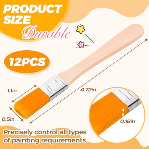 12PCS Paint Brushes,1/2 Inch Flat Small Paint Brush with Wood Handle,Nylon Bristle Trim Painting Tool,Touch Up Paints Brushes for Walls Cabinets Fences Furniture (Yellow Pencil Hair) - color: Yellow Pencil Hair