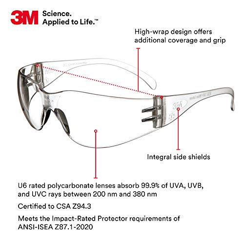 3M Safety Glasses, Virtua, 20 Pair, ANSI Z87, Unisex, Anti-Fog, Scratch Resistant, Clear Lens, Clear Frame, Affordable Eye Protection, Lightweight, Wraparound Coverage - size: Pack of 20, style: Anti-fog, Anti-scratch