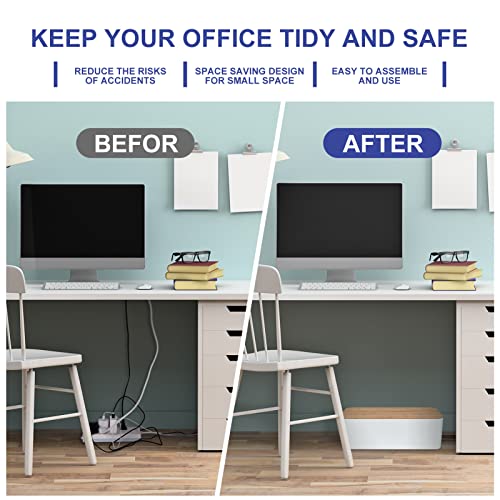 Cable Management Box - Wooden Style Large Cord Organizer Box to Hide Wires & Power Strips | Desk Computer Cable Organizer Box | Safe ABS Material |16" (L) x 6.2" (W) 5.3" (H)|for Home & Office - White - size: Large