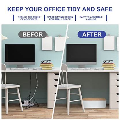 Cable Management Box - Wooden Style Cord Organizer Box to Hide Wires & Power Strips | Desk Computer Cable Organizer Box | Safe ABS Material | 12.6" (L) x 5.3" (W) 4.9" (H) | for Home & Office - White - size: Medium