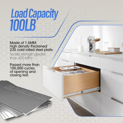 1 Pair Full Extension Ball Bearing Drawer Slides 8 10 12 14 16 18 20 22 24 Inch 100 LB Load Capacity Side Mount File Cabinet Rails Dresser Metal Runner Trash Can Kitchen (14 inch, Silver) - color: Silver, size: 14 Inch