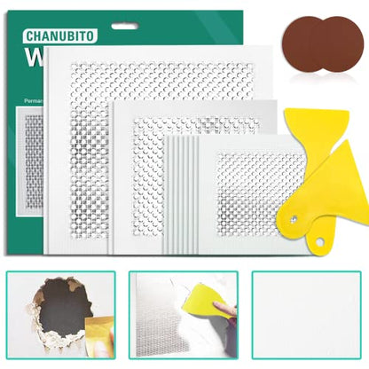 16Pcs Wall Patch Repair Kit - 4/6/8 Inch Drywall Repair Patch Kits- Aluminum Dry Wall Hole Patch for Large & Small Hole - Ceiling & Sheet Rock Repair Kit with Sandpaper & Putty Knife Scraper