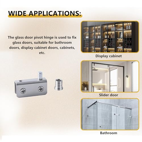 4 Pairs Glass Door Pivot Hinge Set for 4-6mm Glass, Stainless Steel No Drilling Clamp Hinge for Cabinet Doors Replacement, Medicine Cabinet Mirror & Showcase Display, Adjustable Swinging Door Hinge
