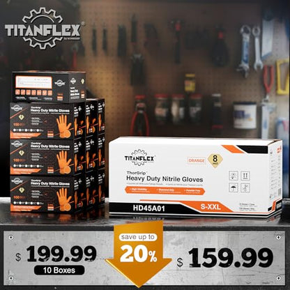 TitanFlex Heavy Duty Orange Industrial Nitrile Gloves with Raised Diamond Texture, Latex Free (6mil/8mil) - color: 03 8mil (1000ct), size: Small