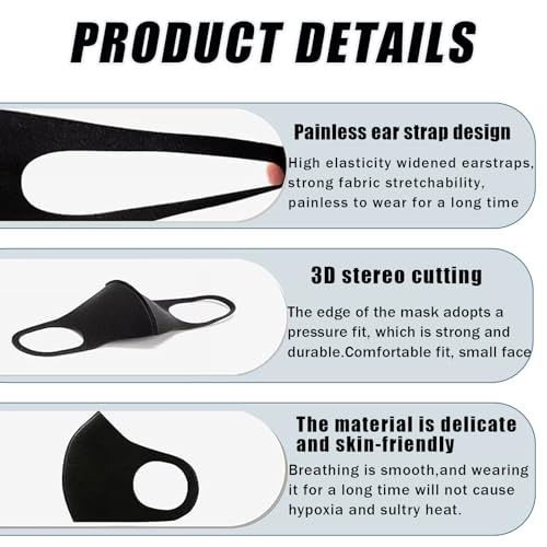 15PCS Black Reusable Face Masks Sponge Washable Breathable for Adult Men Women Dust Protection Not Cloth Fabric (Large)