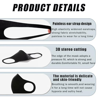 15PCS Black Reusable Face Masks Sponge Washable Breathable for Adult Men Women Dust Protection Not Cloth Fabric (Large)