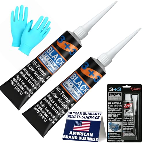 RTV Silicone Gasket Maker - High Temp 590°F Oil Resistant, Black - Professional Formula for Engine Oil Pan, Valve Cover, Transmission Housing - Non-Corrosive, Fast, No Drip Application (Black) - color: Black 2Pack