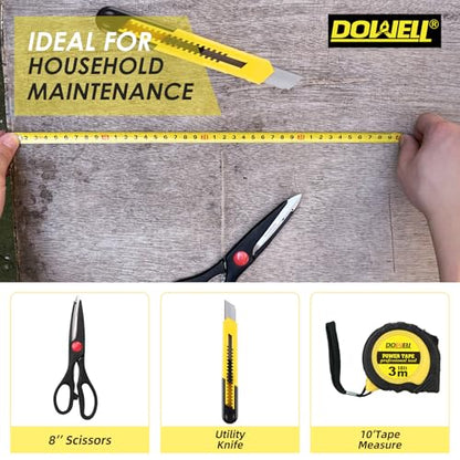 DOWELL 40 Piece Home Tool Set Yellow, General Household Hand Tool Kit with Plastic Toolbox Storage Case, Mini Repair Tool kit for Women, College Students, Home Use & More - color: Yellow
