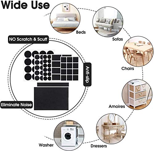 Yelanon Felt Furniture Pads for Hardwood Floors -216 Pcs Premium Felt Pads for Chair Legs, Floor Protectors for Furniture, Black - size: 216 Pcs Black