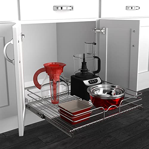 Rev-A-Shelf Kitchen Cabinet Pullout Shelf and Drawer Organizer Slide Out Pantry Storage Basket in Multiple Sizes, 24 x 22 In, 5WB1-2422CR-1 - size: 24" W X 22"d, style: Single Tier
