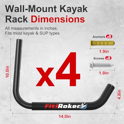 Kayak Storage Rack – 100LB Wall Mounted Kayak Hook with EVA Padding | Kayak Wall Mount & Kayak Rack for Garage | Garage Storage Hooks for Canoes, Paddle Boards, Ladders, Bikes (Round Tube) - style: Round Tube