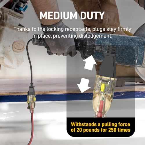 50FT Medium Duty Outdoor Extension Cords, 14/3 Gauge Electrical Wire Cable, 15 Amp Waterproof, LED Lighted Locking Plug for Indoor and Outside Use, Power Cord ETL Certified