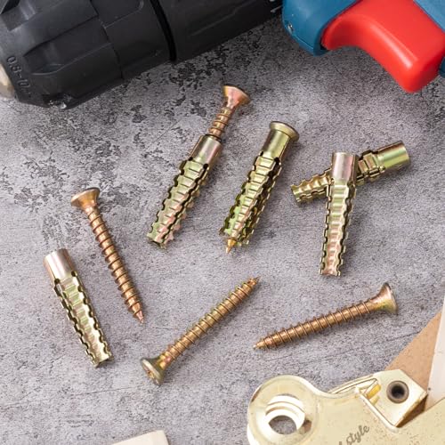 HINZIC 22 Set Steel Wall Anchors with Screws (#51-4/7), Loose Hinge Hole Repair Kit, Heavy Duty Steel Wall Anchors for Hollow-Wall, Wooden, Concrete Wall (7x33mm) - size: #5×1-4/7
