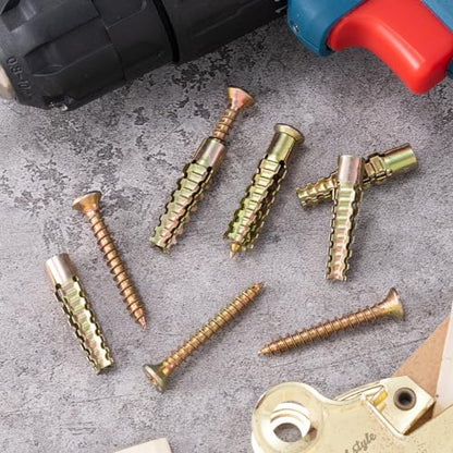 HINZIC 22 Set Steel Wall Anchors with Screws (#51-4/7), Loose Hinge Hole Repair Kit, Heavy Duty Steel Wall Anchors for Hollow-Wall, Wooden, Concrete Wall (7x33mm) - size: #5×1-4/7