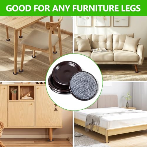 1 5/8" Round Carpet Bottom Furniture Caster Cups, Reusable Furniture Sliders for Hardwood Floors,Felt Furniture Pads Coasters to Protect Tile or Laminate Floors from Scratches, Brown/Gray (24 Pack) - size: 1-5/8 Inch, 24 Pack