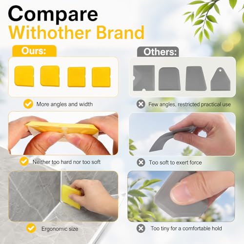 4 Pcs Silicone Caulking Tool Kit Caulk Smoother Caulk Smoothing Tool Sealant Finishing Grout Scraper for Washroom Kitchen Bathroom (2.7x2.7x0.18 in,Yellow)