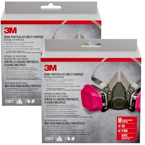 3M P100/OV Odor/Particulate Multi-Purpose Reusable Respirator 65021, NIOSH-APPROVED Organic Vapor Cartridge, Medium - size: 1 Count (Pack of 2)