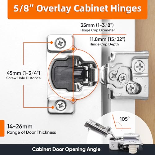 Decobasics 4 Pack Soft Close Cabinet Hinges – 5/8" Overlay for Kitchen Cabinet Doors, Face Frame Concealed Hidden Hinges – Stainless Steel, Self-Closing with 3-Way Adjustment & Slow Close Damper - size: 5/8 Inch