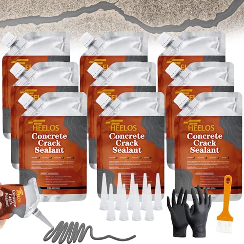 Concrete Crack Filler, 9Packs Premium Concrete Crack Sealant, Weather-Resistant Caulking Glue,Quick-Drying & Waterproof Repair Adhesive for Slabs, Driveways, Sidewalks (Grey) - style: 9Pack-9.9LB