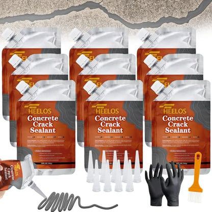 Concrete Crack Filler, 9Packs Premium Concrete Crack Sealant, Weather-Resistant Caulking Glue,Quick-Drying & Waterproof Repair Adhesive for Slabs, Driveways, Sidewalks (Grey) - style: 9Pack-9.9LB