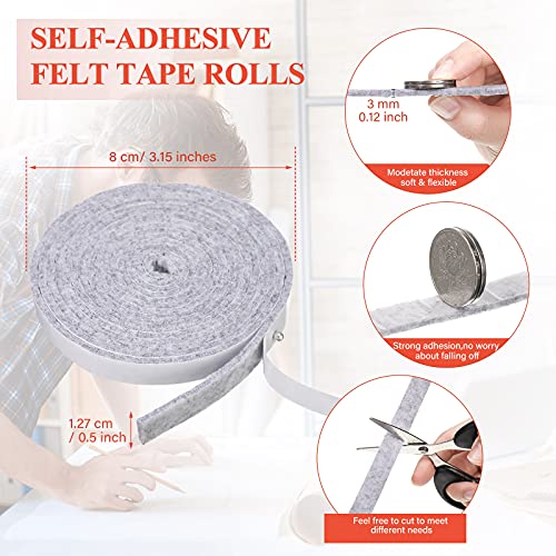 Zonon 4 Rolls 120 Inch Felt Strip with Adhesive Backing Felt Tapes Furniture Strip Rolls Self Stick Heavy Duty Polyester for Protecting Furniture and DIY Adhesive(Gray,0.5 Inch) - color: Grey, size: 0.5 Inch