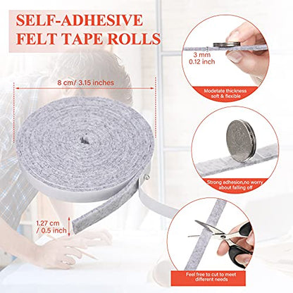 Zonon 4 Rolls 120 Inch Felt Strip with Adhesive Backing Felt Tapes Furniture Strip Rolls Self Stick Heavy Duty Polyester for Protecting Furniture and DIY Adhesive(Gray,0.5 Inch) - color: Grey, size: 0.5 Inch