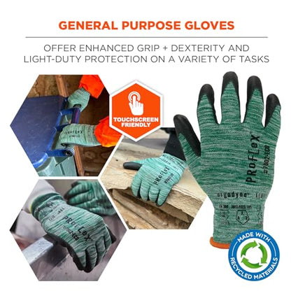 Ergodyne ProFlex 7002-ECO Work Glove, Recycled PU Coated Palms Gloves, Post Consumer Materials, 15 gauge, 12-Pack - size: X-Small 12-Pack