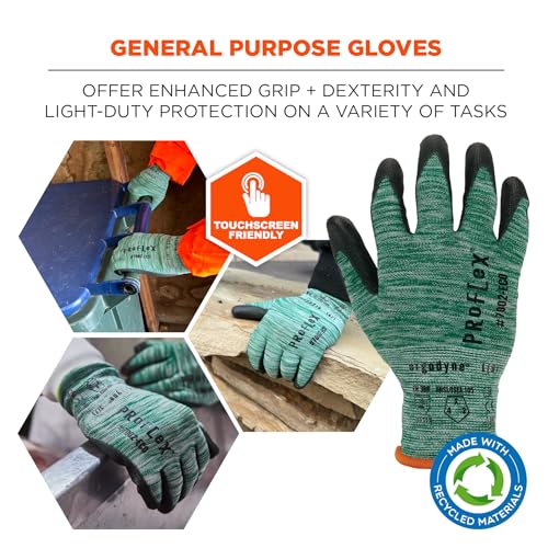 Ergodyne ProFlex 7002-ECO Work Glove, Recycled PU Coated Palms Gloves, Post Consumer Materials, 15 gauge, 12-Pack - size: Large 12-Pack