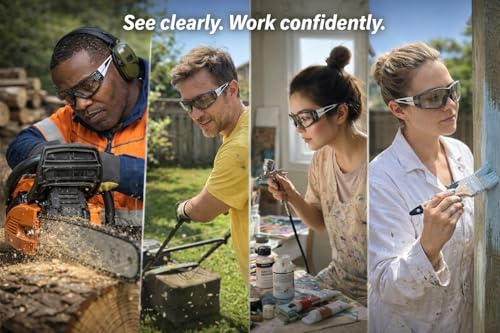 Koziface S30 Safety Glasses for Men and Women Adjustable Elastic Headband Strap and Arms 2 Ways to wear Stylish ANSI Z87.1+ Impact Resistant, Wraparound Dust Protection Work Goggles for Indoor/Outdoor