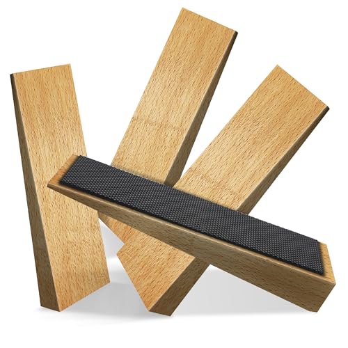 4 Pack Wooden Door Stop - Non-Slip Door Stoppers for Floor - Door Wedges for All Door Types and Surfaces - Each Door Stopper 0.6inch Thick, 4.7inch Long with Rubber - size: 4-pack Thin triangle