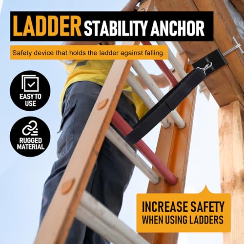 Ladder Stabilizer with Laddder Rack Straps, Ladder Stability Anchor Includes 2-Ft and 3-Ft Strap,Lightweight Aluminum Ladder Leveler, Secure, Stable, Anti-Slip Anchor