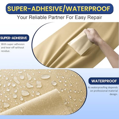Self-Adhesive Canvas Repair Tape, 4" x 79" Waterproof Canvas Repair Patch, Fabric Patch Repairs Kit for Furniture, Tents, Sunbrellas, Boat Covers Awnings, Couches, Clothes, Bags Beige - color: Beige, size: 4" x 79"