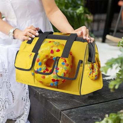 15 Inch Tool Bag 14-Pockets Tool Box Organizer for Men Donuts Yellow Tool Tote Bag Waterproof Toolbox with Shoulder Strap Heavy Duty Garden Tool Organizer for Mechanic