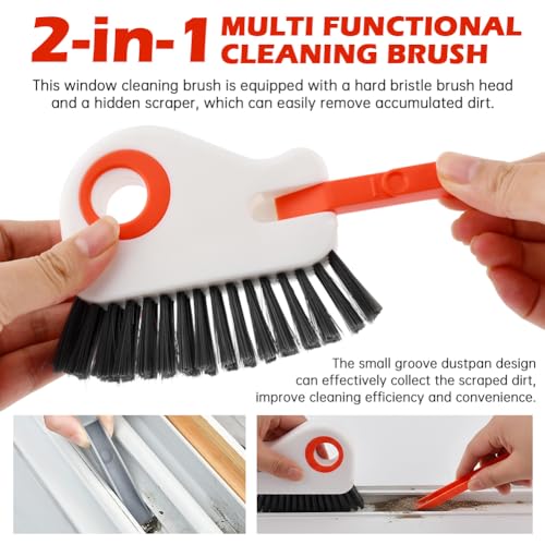 2Pcs Window Track Cleaner with Hard Bristle Brush & Scraper, 2-in-1 Groove Cleaning Tool for Sliding Door Tracks, Window Sills, and Seal Crevices