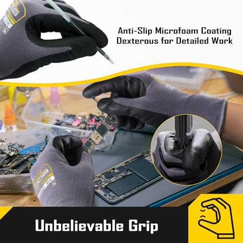 COOLJOB 36 Pairs Safety Work Gloves Microfoam Nitrile Rubber Coated, Seamless Knit Nylon Gloves with Full Fingers Touchscreen, Grip Nitrile Dipped, Ideal for Warehouse, Home Improvement, Grey Large - size: Large, style: 36 Pairs