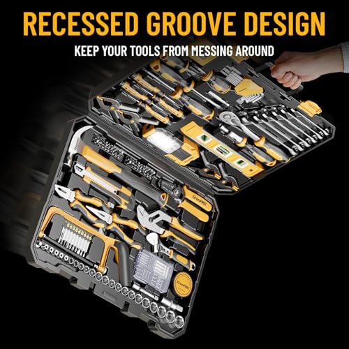 GRENPRO 239PCS Tool Set Tool Kit For Home, Basic Household Automotive Motorcycle Car Tool Kits, Portable Plastic Mechanics Tools Boxes Sets With Organizers And Storage Case For Men Women All Purpose - style: Yellow Hand Tool Set 239PC