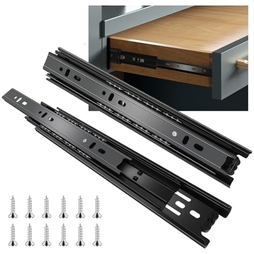 22 inch Drawer Slides 6 Pairs (12pcs) Full Extension Ball Bearing Drawer Rails Side Mount 3 fold Metal Dresser Runners for File Cabinet Trash Can Kitchen Wardrobe Glides 22" Black 100 LB Capacity - size: 22inch-550mm