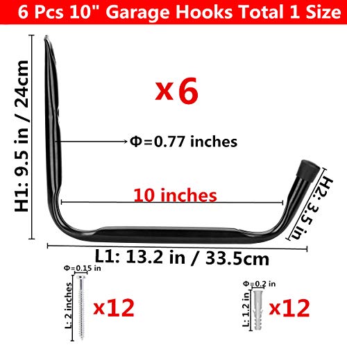 Heavy Duty Garage Storage Hooks, Wall Mounted Utility Hanging Rack for Surfboard, Ladder, Bike, Folded Chairs - size: 9.5Inch x 13Inch