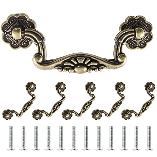 Uenhoy 6 Pcs 3.75 Inch Vintage Drop Bail Drawer Pulls Bail Handle Drop Pulls Antique Bronze Cabinet Pull Handles (3.75" Hole Spacing, 4.5" Total Length) - size: 3.75 Inch Hole Spacing