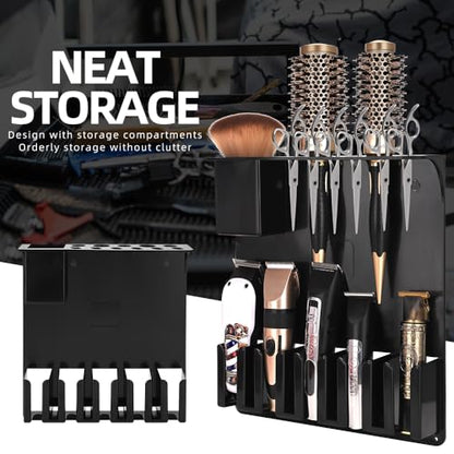Clipper Holders Barbers Organizer, 13" x 12" x 3" Wall-Mounted Multi-Functional Hair Styling Tool Storage Stand for Clipper, Scissors, Comb, Curling Irons - for Salon, Home Bathrooms, with Screws Kit - size: 11.8 x 13.2 x 3 Wall-mounted
