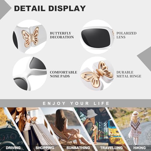 HAOLOTA Women's Polarized Sunglasses - Fashionable Wraparound Butterfly Design with UV400 Protection - color: A11 White Frame/Grey Lens