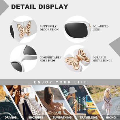 HAOLOTA Women's Polarized Sunglasses - Fashionable Wraparound Butterfly Design with UV400 Protection - color: A11 White Frame/Grey Lens