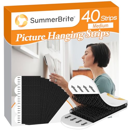 Summerbrite Picture Hanging Strips,Picture Hanger Kit, Removable Damage Free,Picture Hanging Hooks,Black Medium(40Pack) - size: Medium 20 Pairs, style: Black