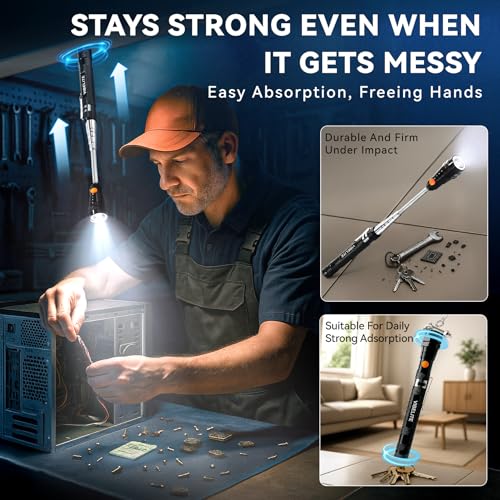 VIBELITE Extendable Magnetic Flashlight with Telescoping Magnet Pickup Tool-Cool Gadget Gifts for Men, Women, Him, Teen Boys, Husband, Dad, Father, Mechanic, Birthday Gifts for Men, Black - style: Magnetic Tool