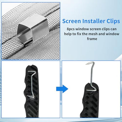 Window Screen Repair Kit, 48"x118" Screen Door Mesh Replacement Kit, Durable Fiberglass Black Window Screen kit with Tools, Rolling, Hook, Spline, Clips for Windows Doors Patio and Porch