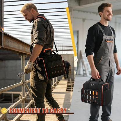 Marscamd Tool Bag with 3 Removable Cases, 2 Layers Tool Tote for Hand Tools, Black with Red Binding - color: Black with Red Binding