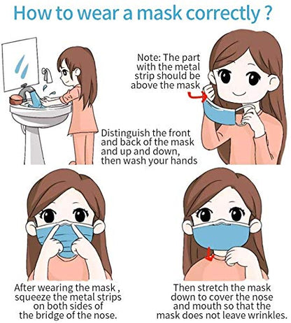 DC-BEAUTIFUL 100 Pcs Blue Disposable 3 Ply Earloop Face Masks,Fit for Adults - color: Blue